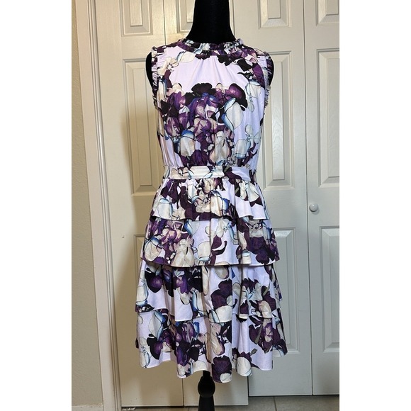 Banana‎ Republic Dress Floral Tiered Ruffle Andre Lilac Purple Fairy Size 2 - Picture 1 of 8